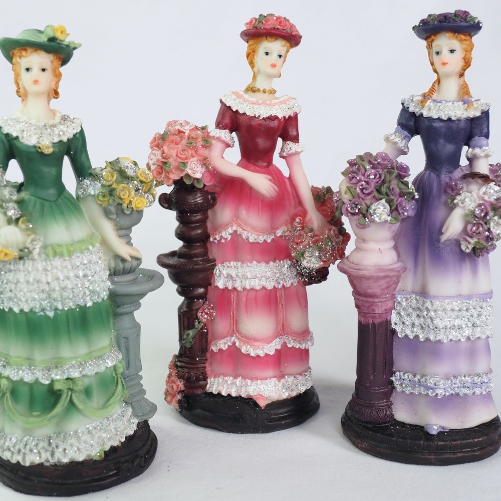 Vintage Set/3 Ladies with Flowers Figurines